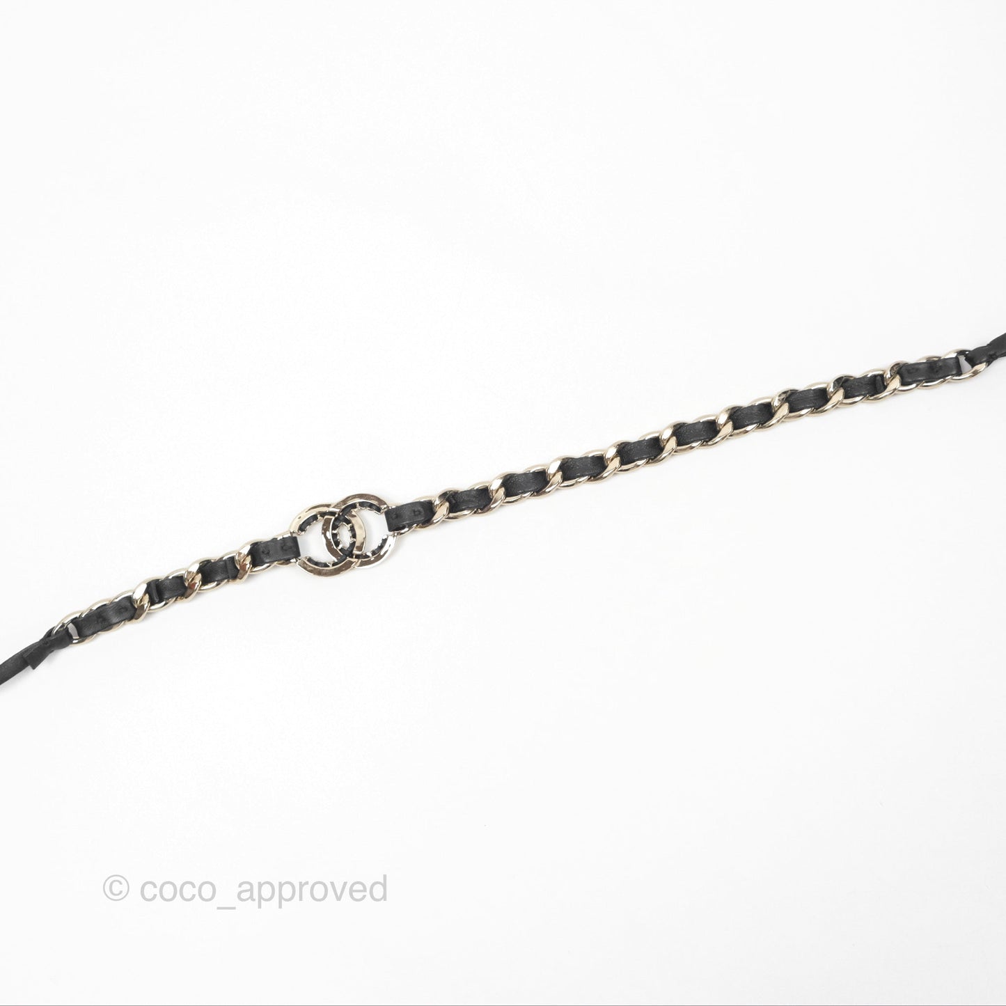 Chanel Black Leather CC Headband Gold Tone 22P
