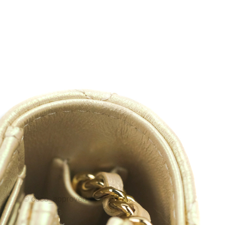 Chanel Quilted Mini Wallet on Chain WOC Iridescent Ivory Gold Hardware 20B