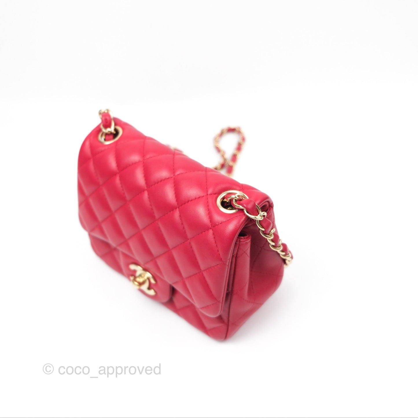 Chanel Mini Square Flap Red Lambskin Light Gold Hardware