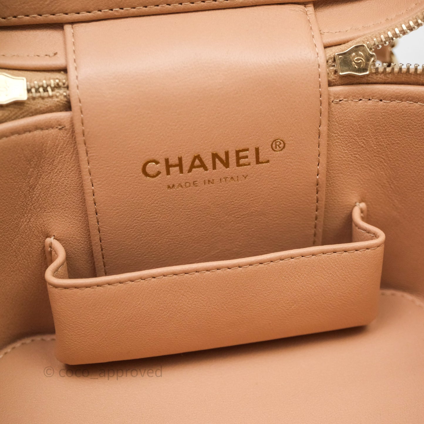 Chanel Top Handle Vanity With Chain Beige Lambskin Aged Gold Hardware