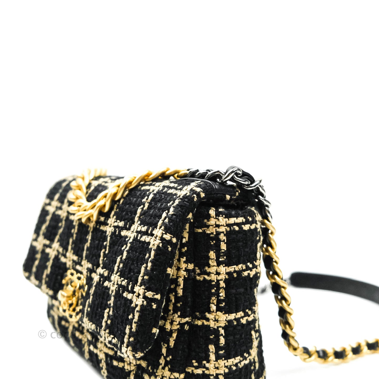 Chanel 19 Small Tweed Black and Gold Mixed Hardware