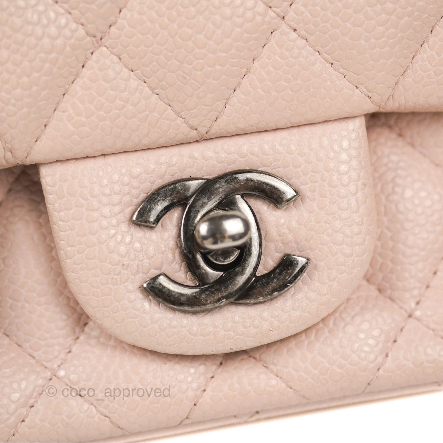 Chanel Quilted Mini Square Flap Pale Pink Caviar Ruthenium Hardware