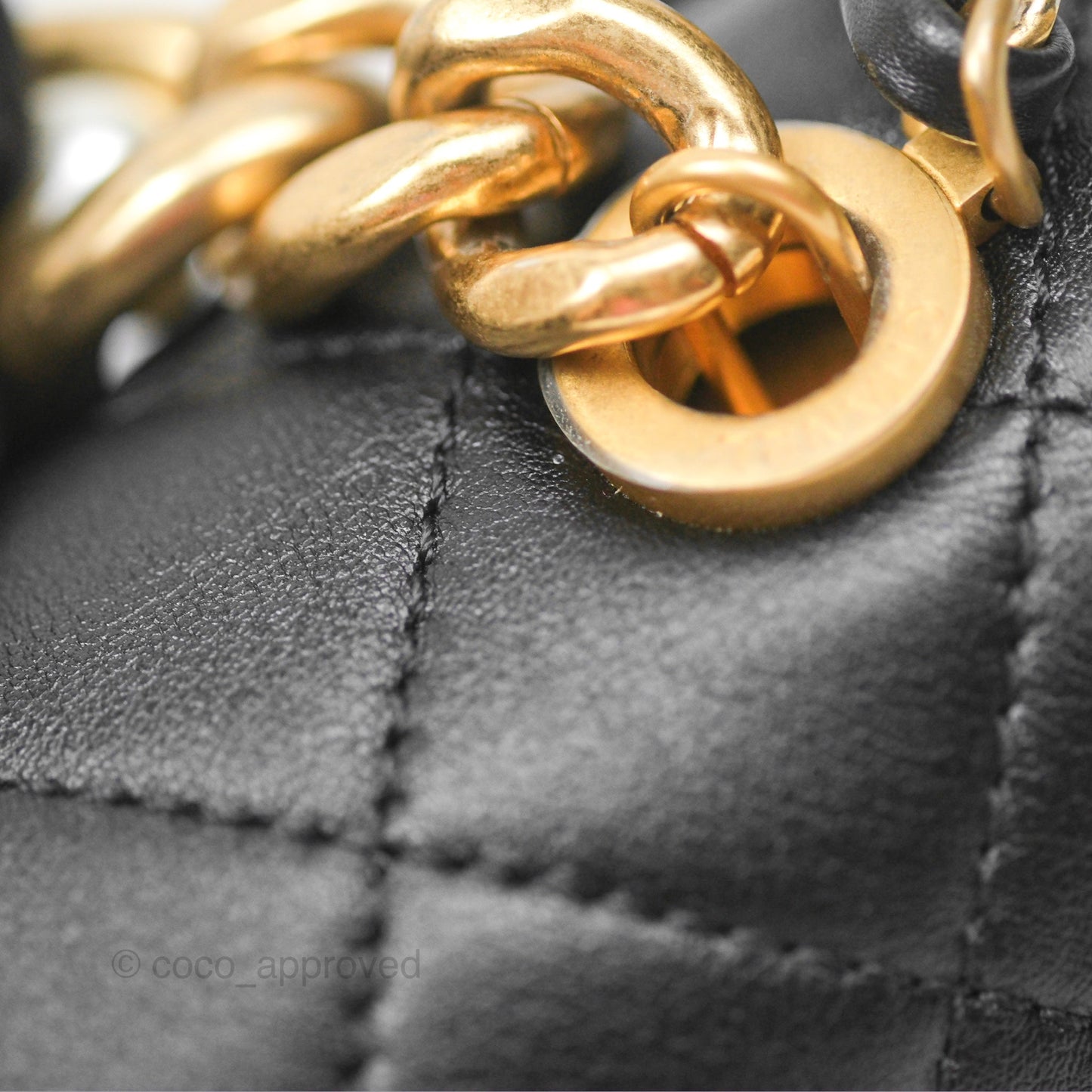 Chanel Pearl Chain Bag Black Calfskin Aged Gold Hardware