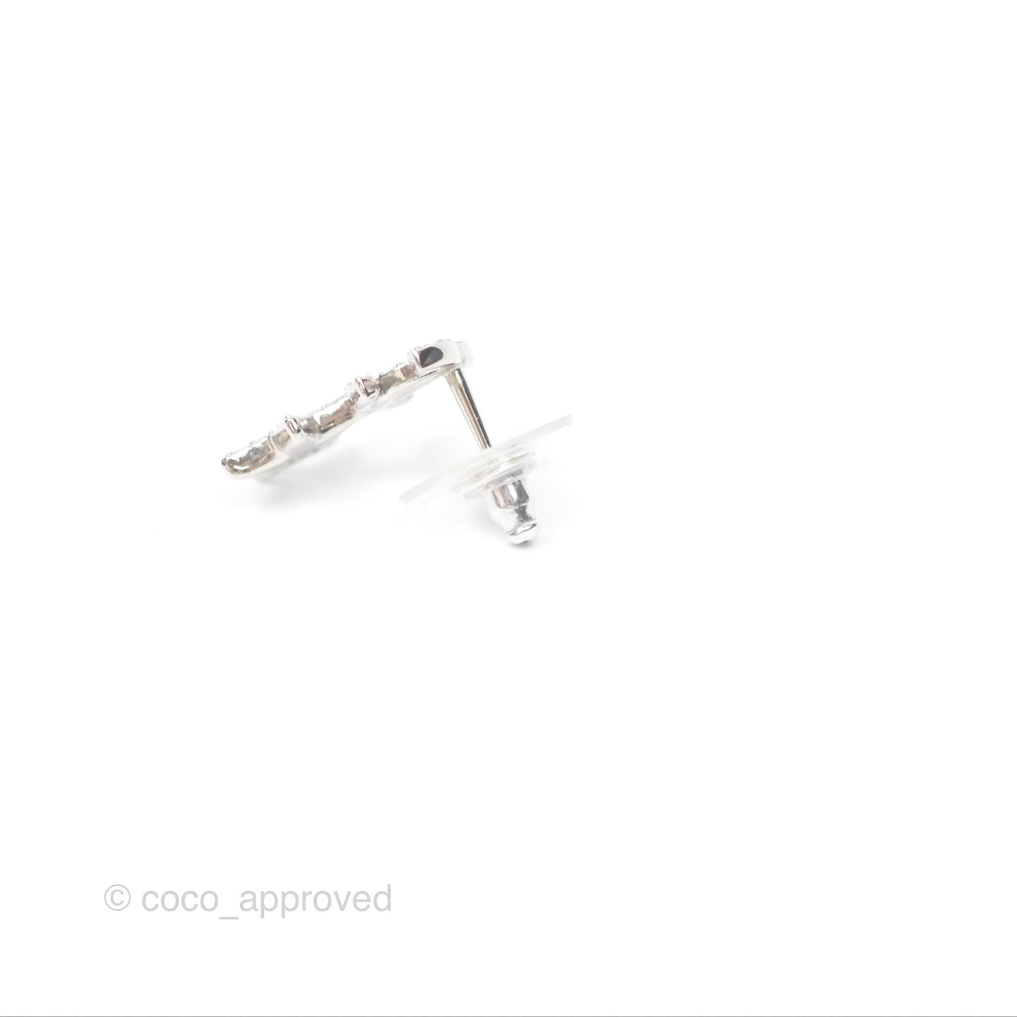Chanel Crystal CC Star Earrings Silver Tone 20P