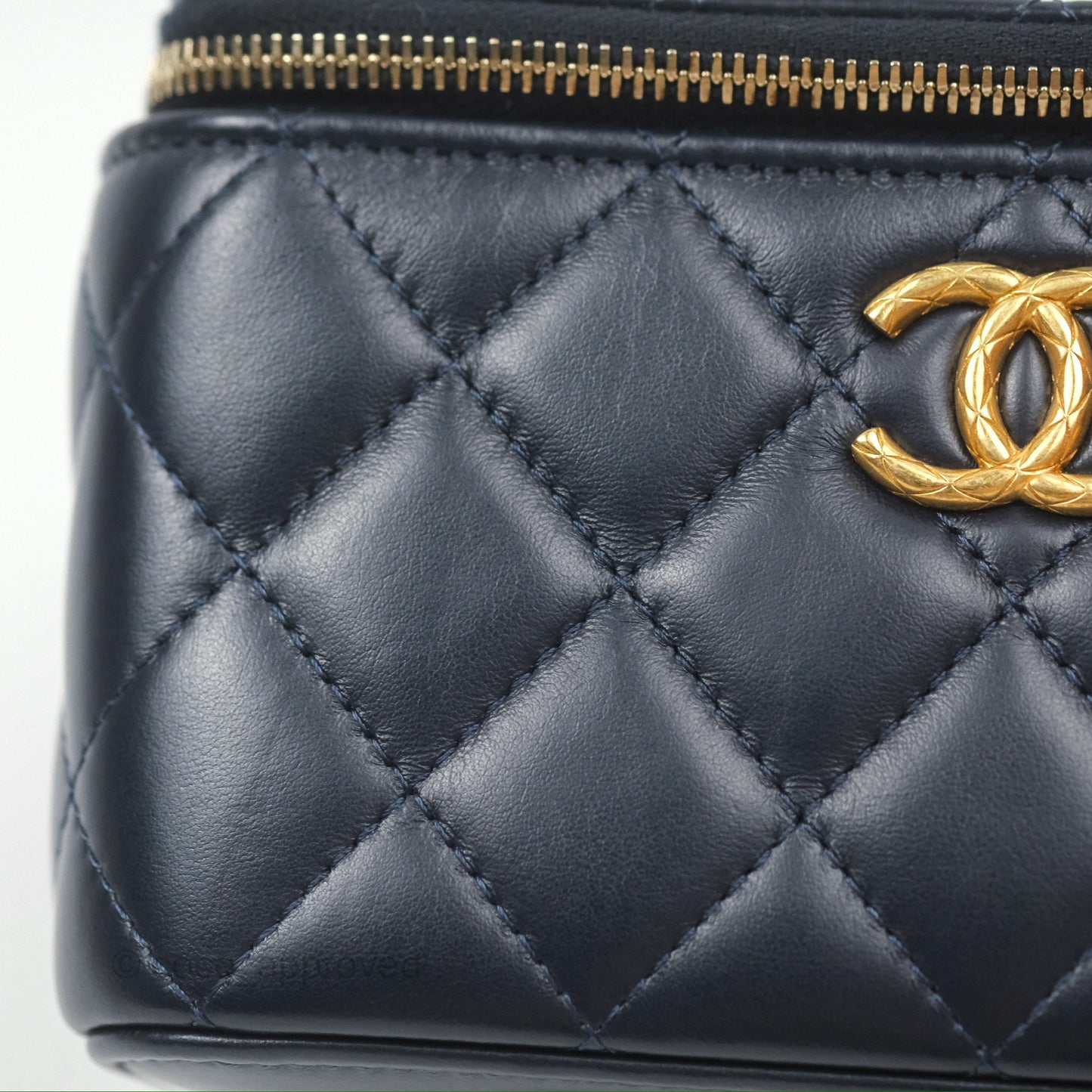 Chanel All Slide Vanity with Adjustable Chain Navy Lambskin Aged Gold Hardware