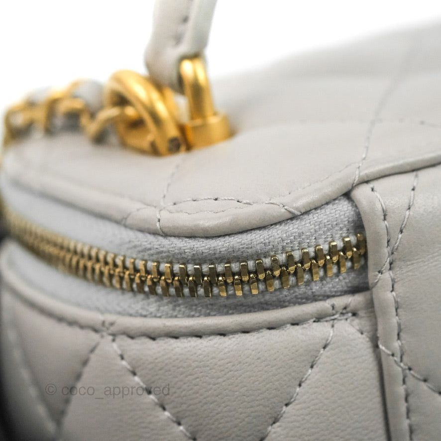 Chanel Mini Top Handle Vanity With Chain Grey Lambskin Aged Gold Hardware