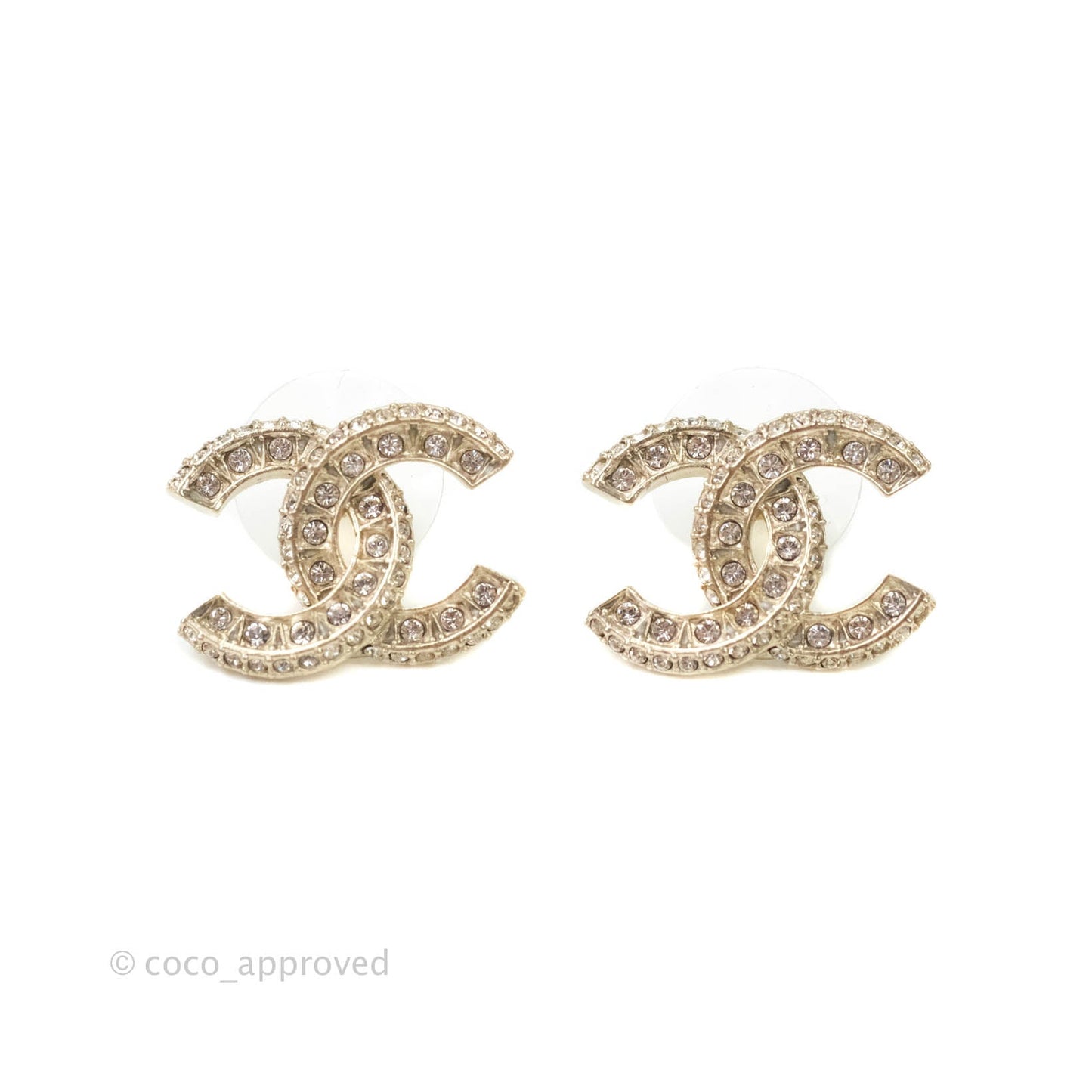 Chanel Crystal CC Earrings Gold Tone 21V
