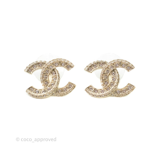 Chanel Crystal CC Earrings Gold Tone 21V