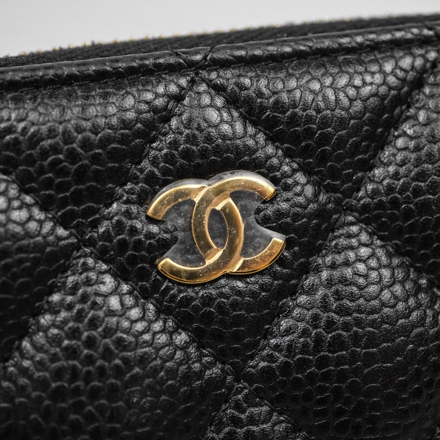 Chanel Quilted Zip Card Holder Black Caviar Gold Hardware
