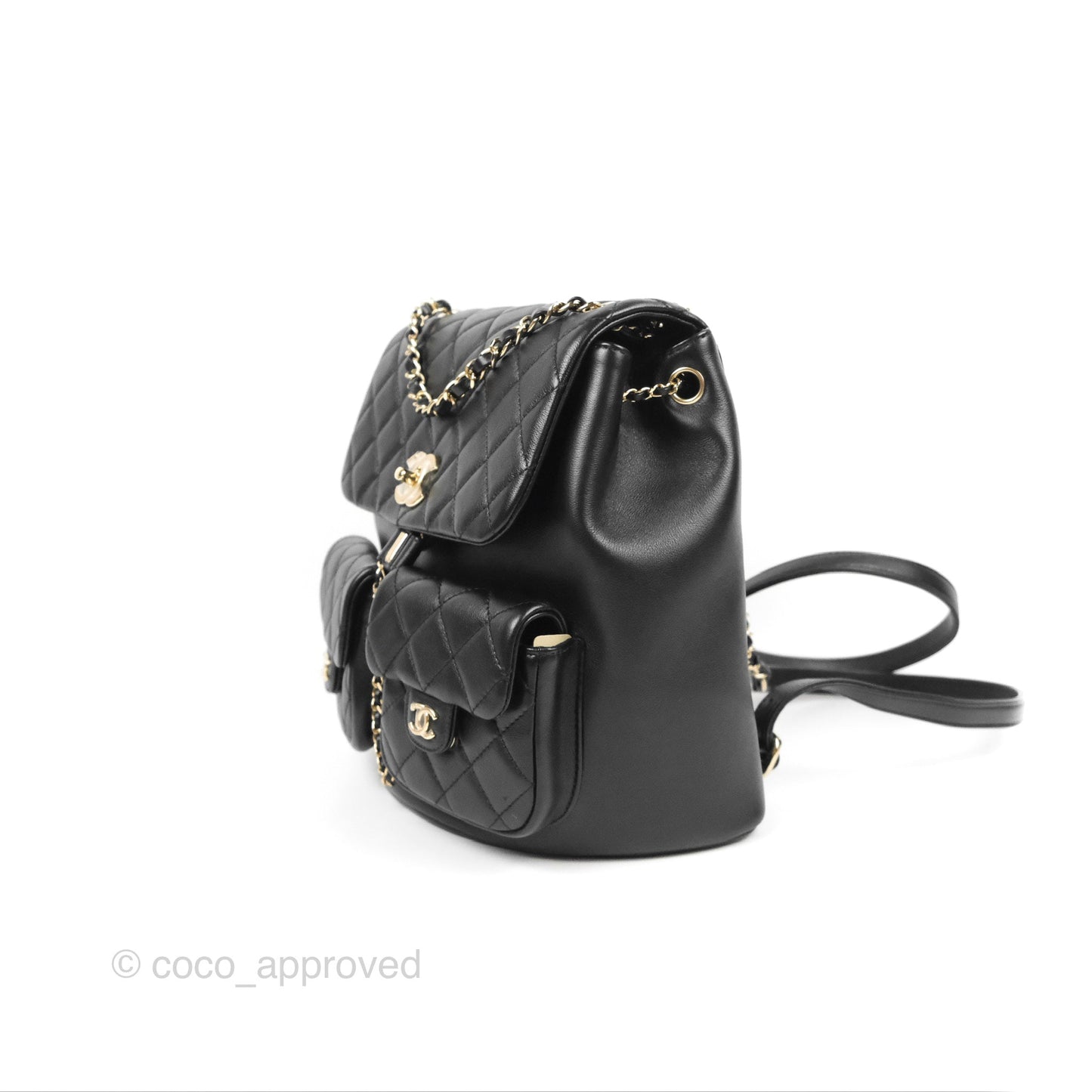 Chanel Duma Backpack Large Black Calfskin Gold Hardware 23P