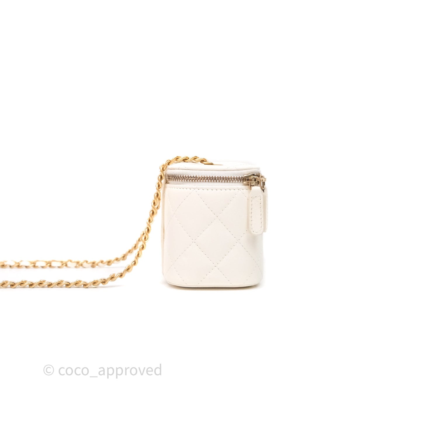 Chanel Quilted Pearl Crush Mini Vanity With Chain Ivory White Lambskin Aged Gold Hardware
