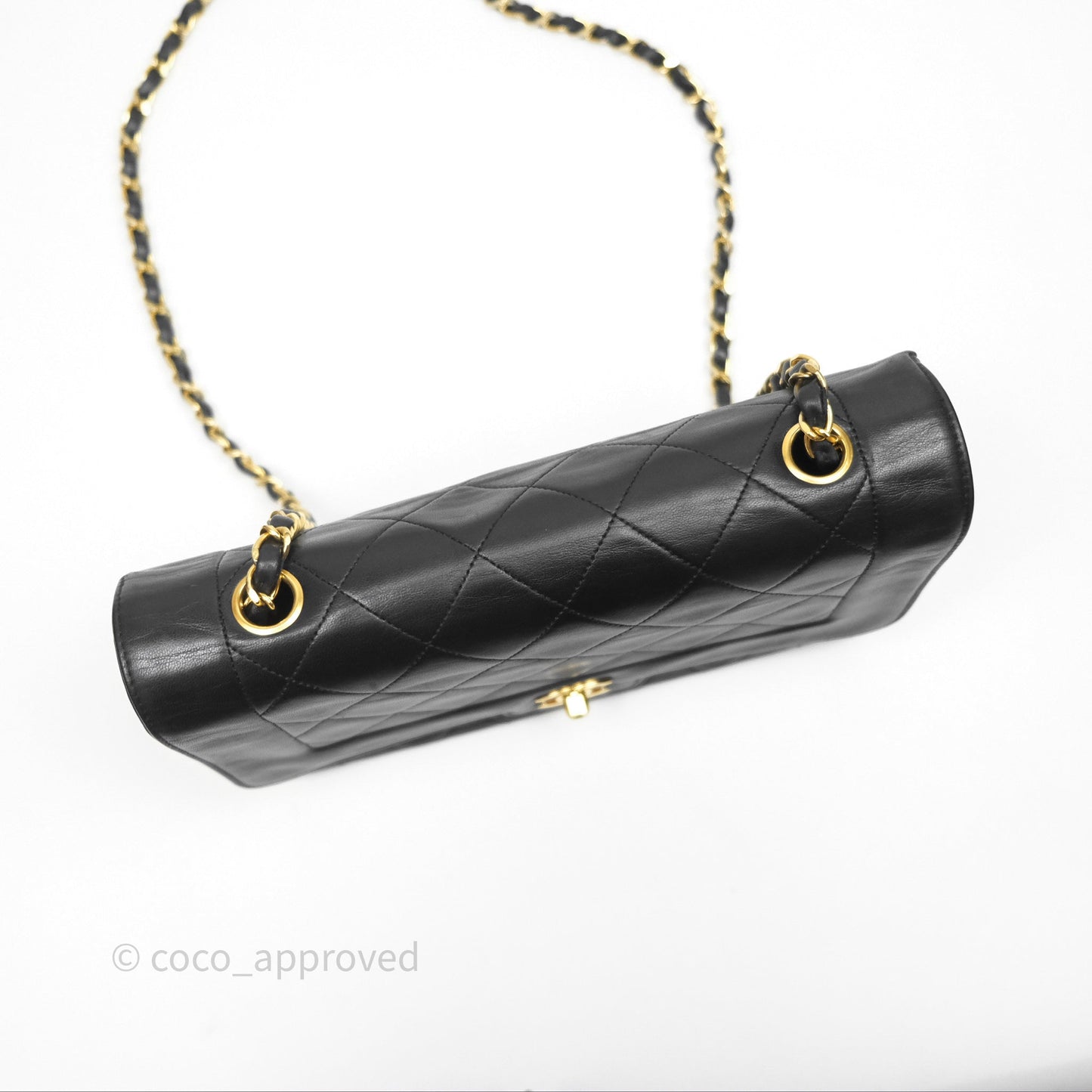 Chanel Vintage Medium Quilted Diana Flap Bag Black Lambskin 24K Gold Hardware