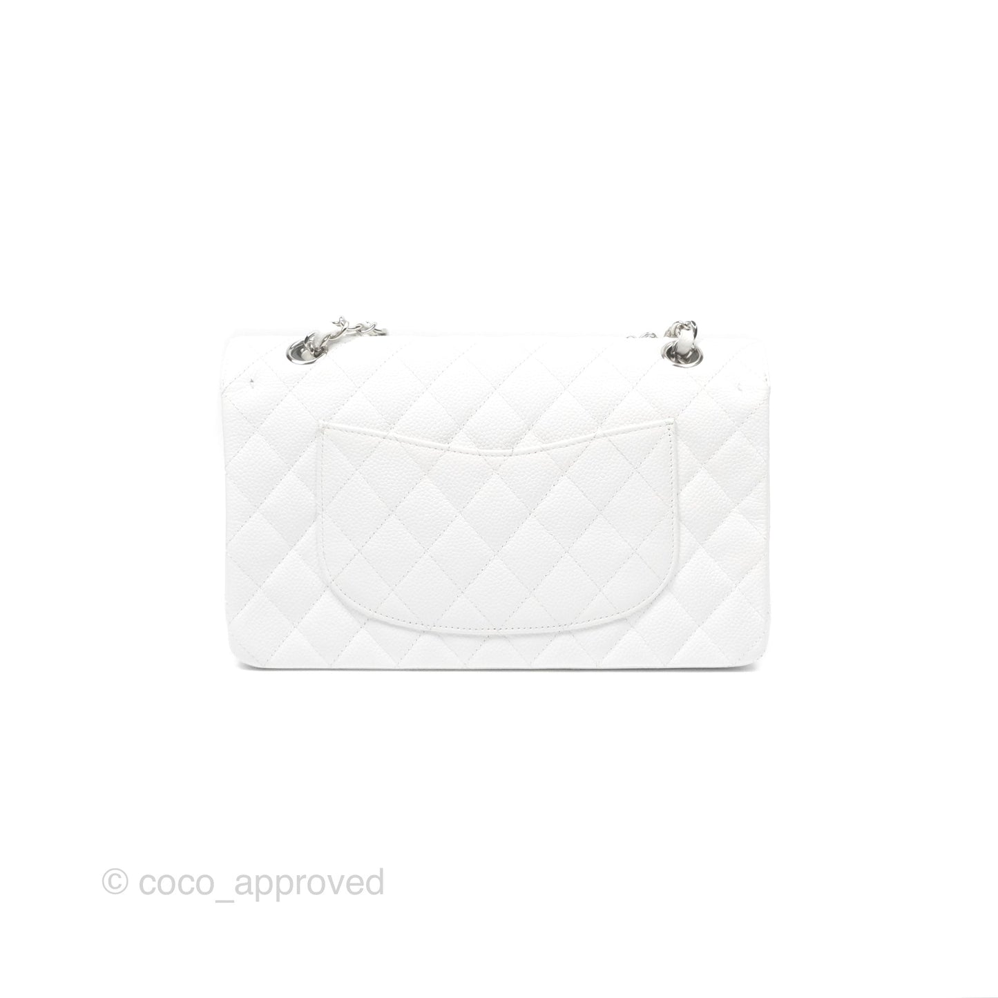 Chanel Classic M/L Medium Flap Quilted White Caviar Silver Hardware