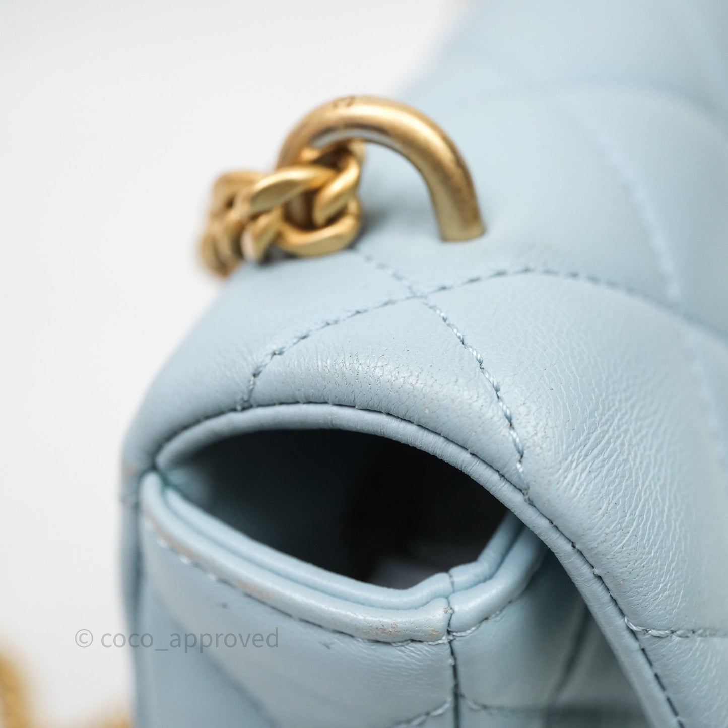 Chanel Quilted Enamel Pending CC Small Square Flap Baby Blue Lambskin