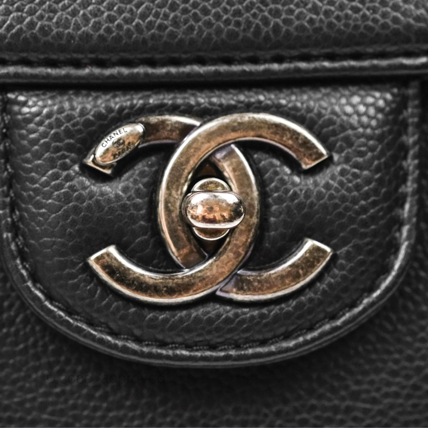 Chanel Top Handle Flap Bag Black Caviar Ruthenium Hardware