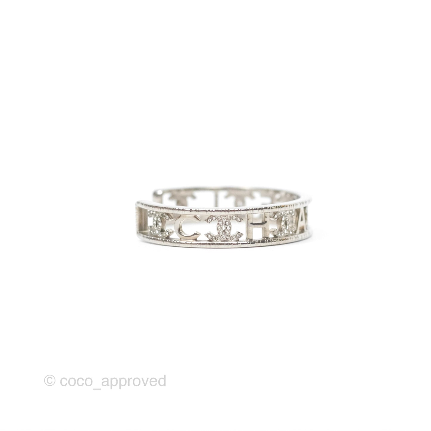 Chanel Logo CC Crystals Bangle Silver Tone 22A
