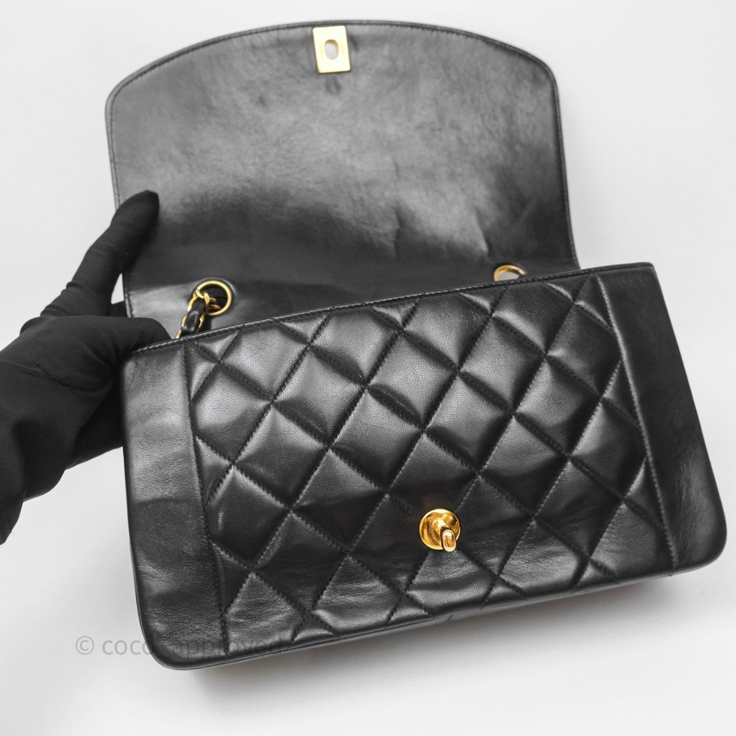 Chanel Vintage Medium Classic Diana Flap Bag Black Lambskin 24K Gold Hardware