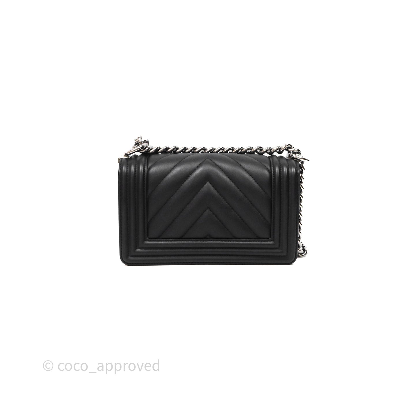 Chanel Small Boy Chevron Black Lambskin Silver Hardware