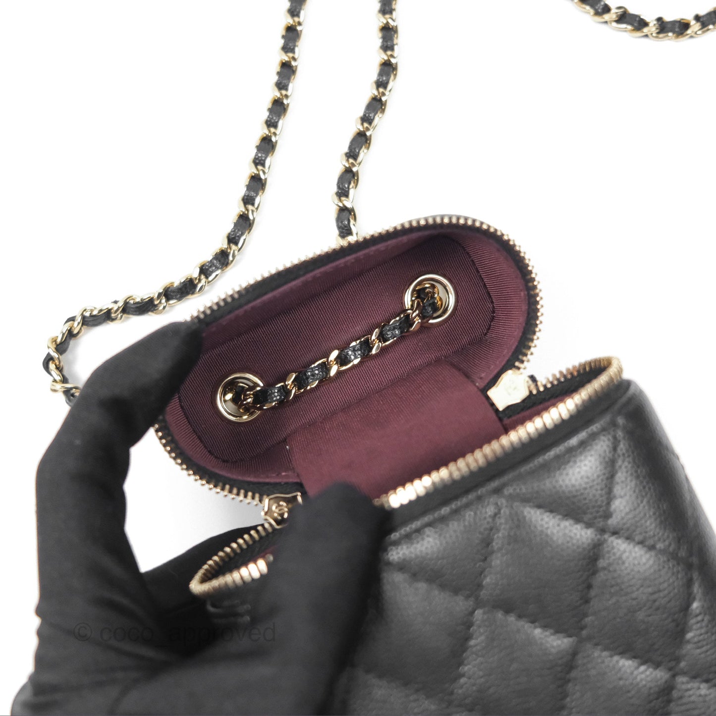 Chanel Vanity Phone Holder With Chain Black Caviar Gold Hardware