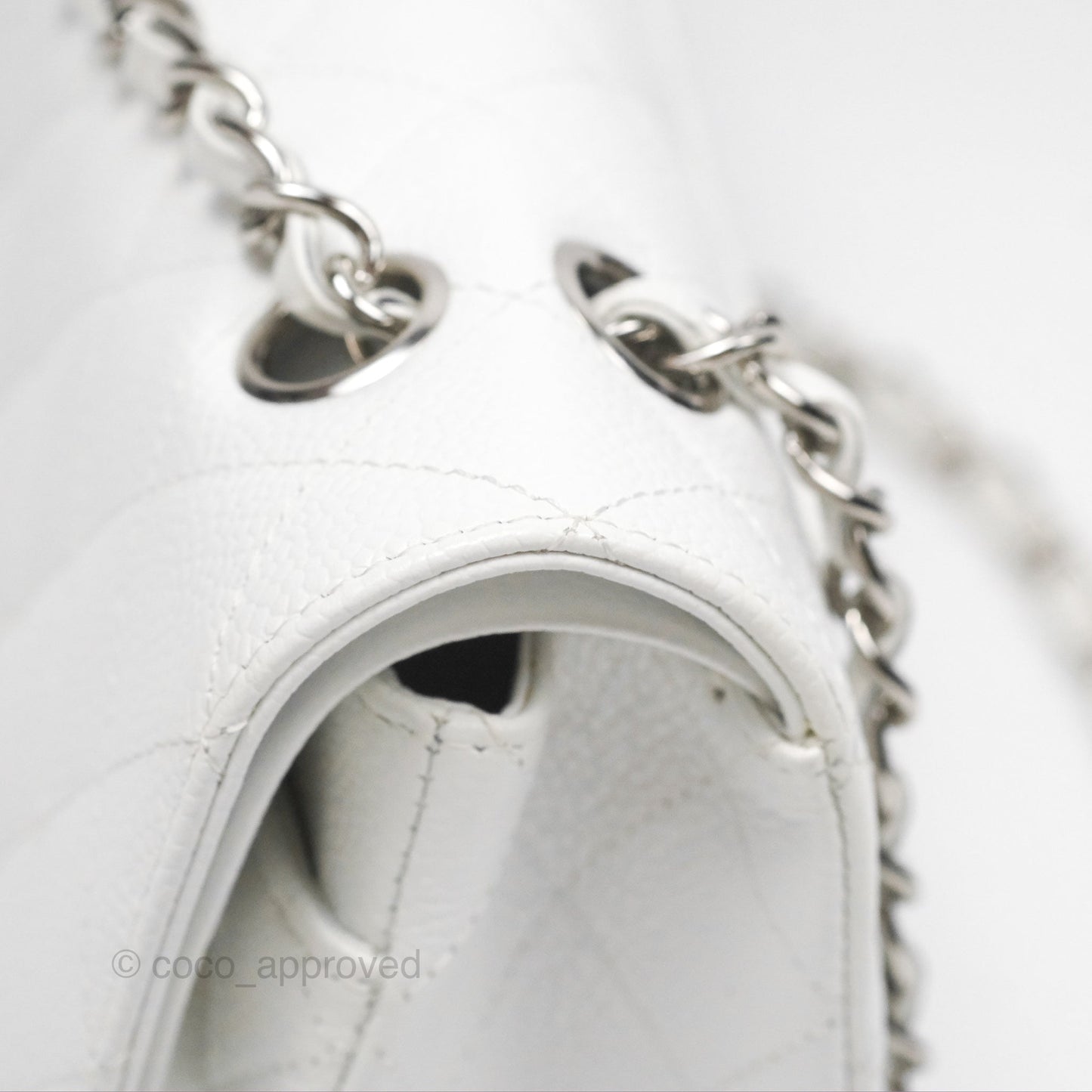 Chanel Classic M/L Medium Flap Quilted White Caviar Silver Hardware