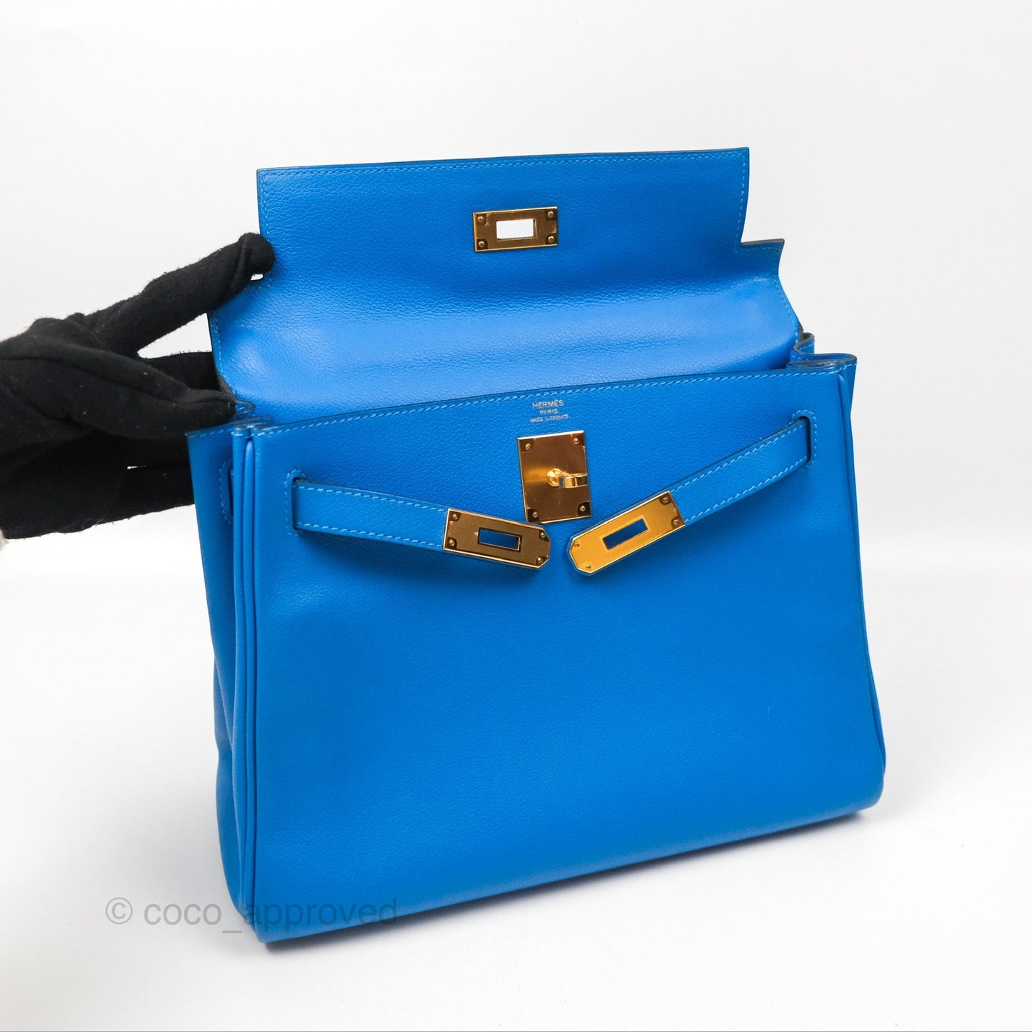 Hermès Retourne Kelly 28 Blue Evercolor Gold Hardware