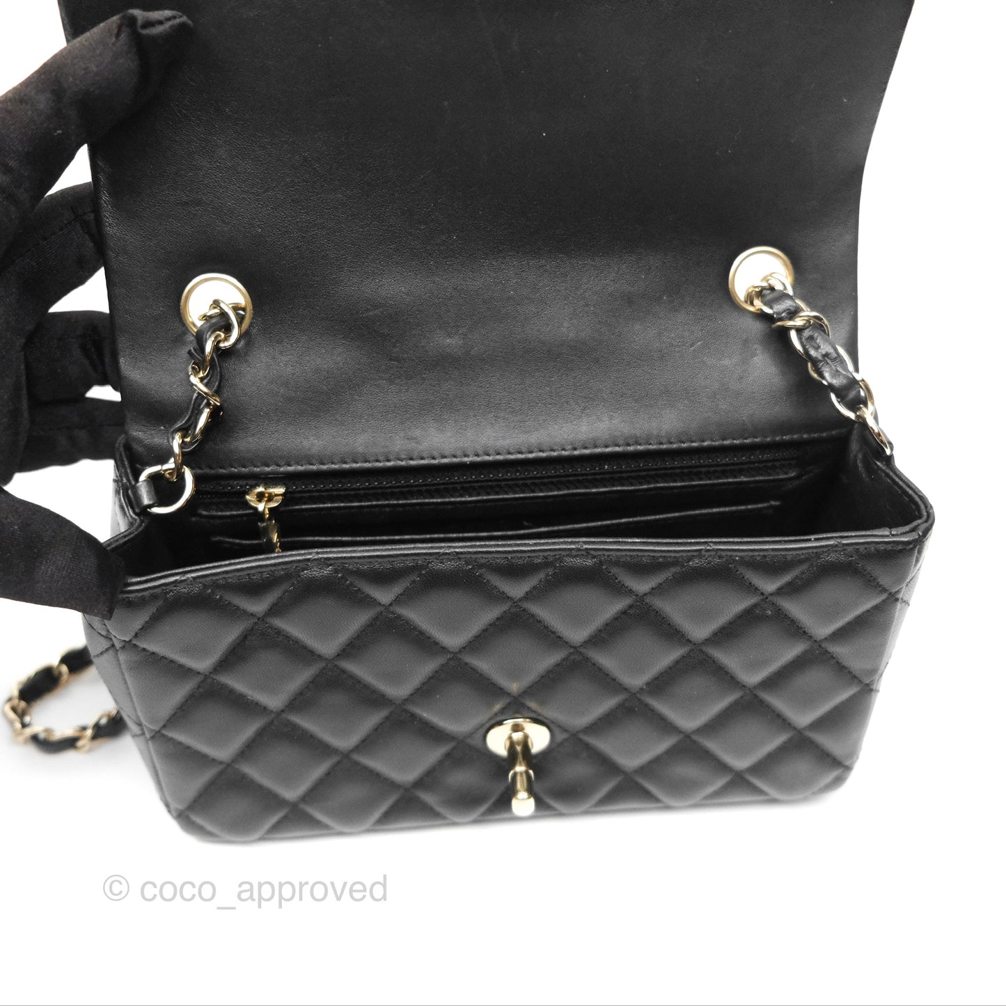 Chanel Mini Rectangular Quilted Black Lambskin Gold Hardware