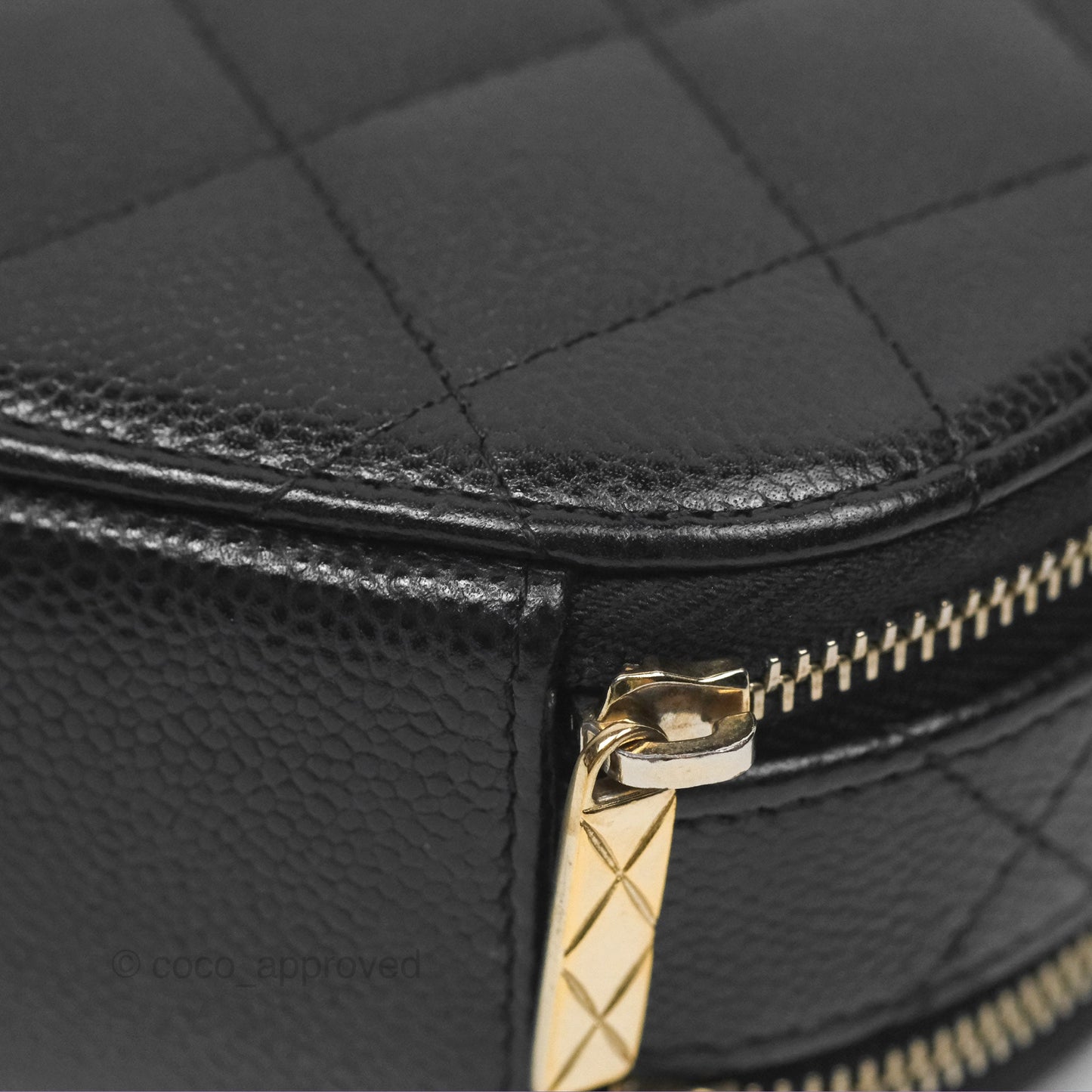 Chanel Mini Round Vanity Bag Handle With Care Black Caviar 22C