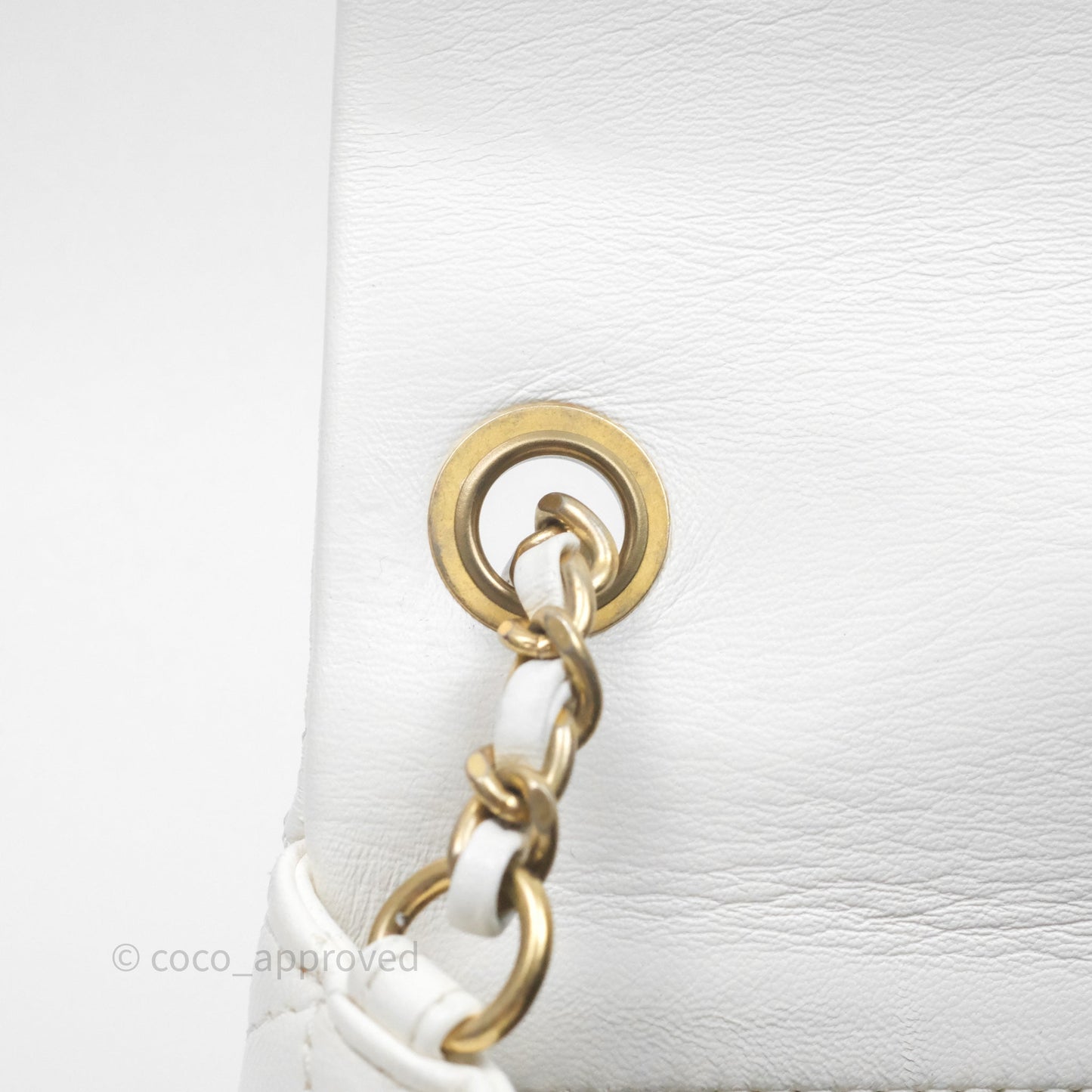 Chanel Mini Rectangular Pearl Crush Quilted White Lambskin Aged Gold Hardware