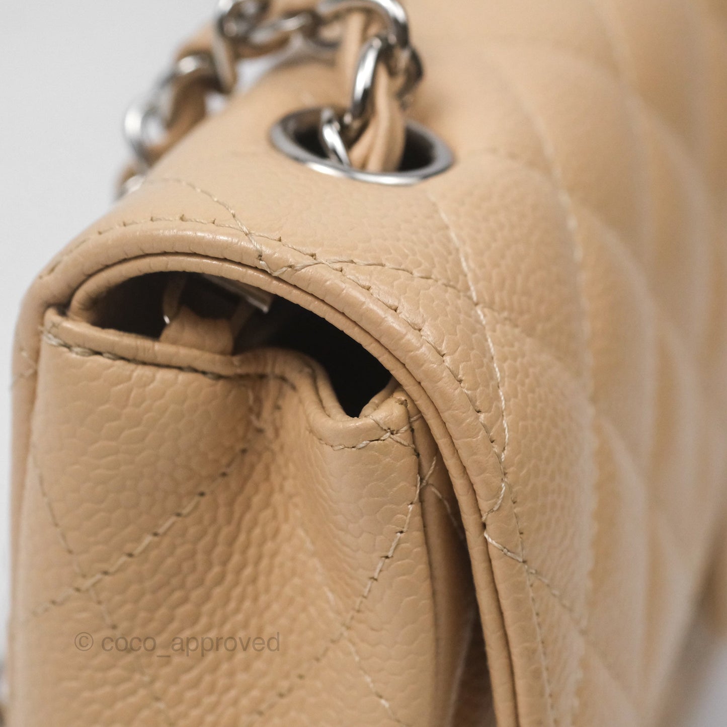 Chanel Quilted East West Flap Beige Caviar Silver Hardware