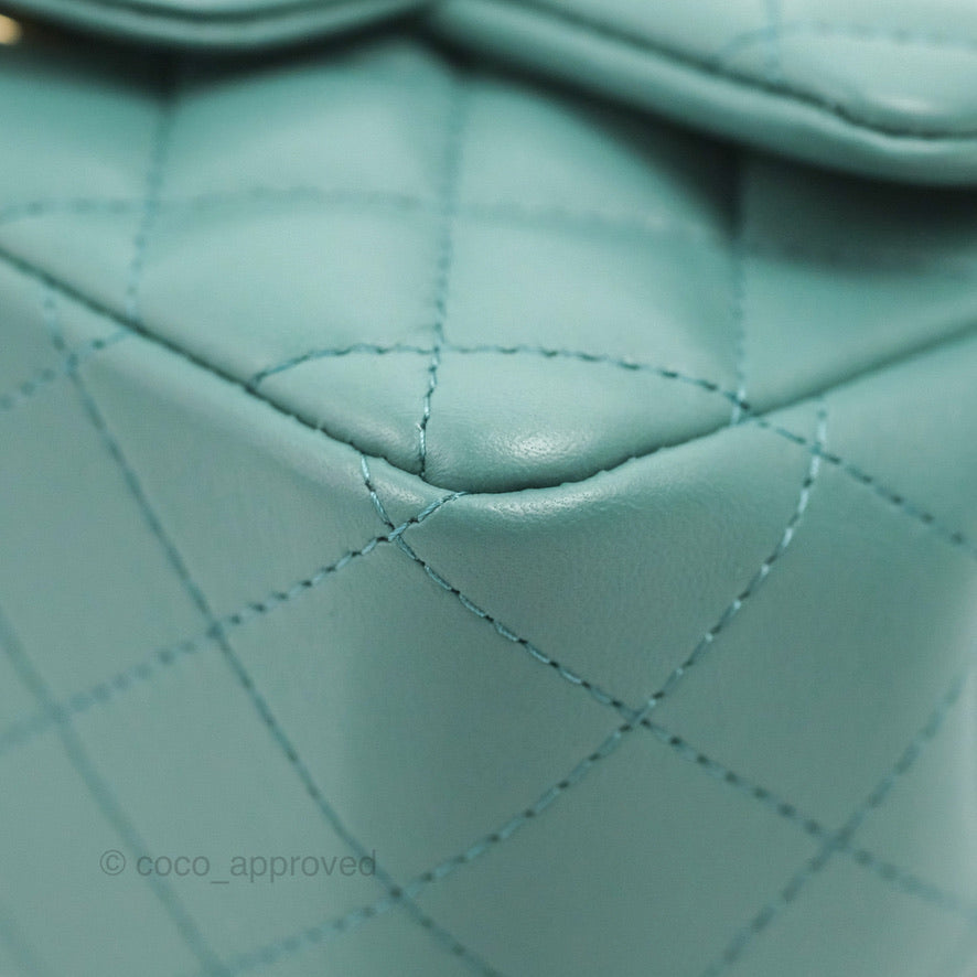 Chanel Mini Square Teal Green Lambskin Gold Hardware