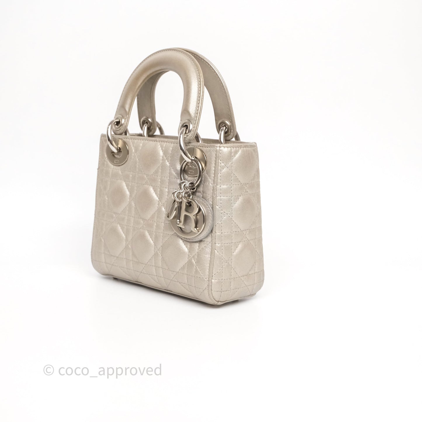 Christian Dior Mini Lady Dior Metallic Silver Nubuck Silver Hardware