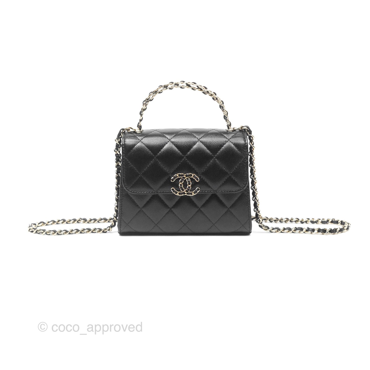 Chanel Kelly Clutch With Chain Black Caviar Gold Hardware