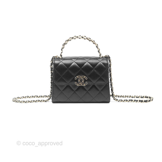 Chanel Kelly Clutch With Chain Black Caviar Gold Hardware