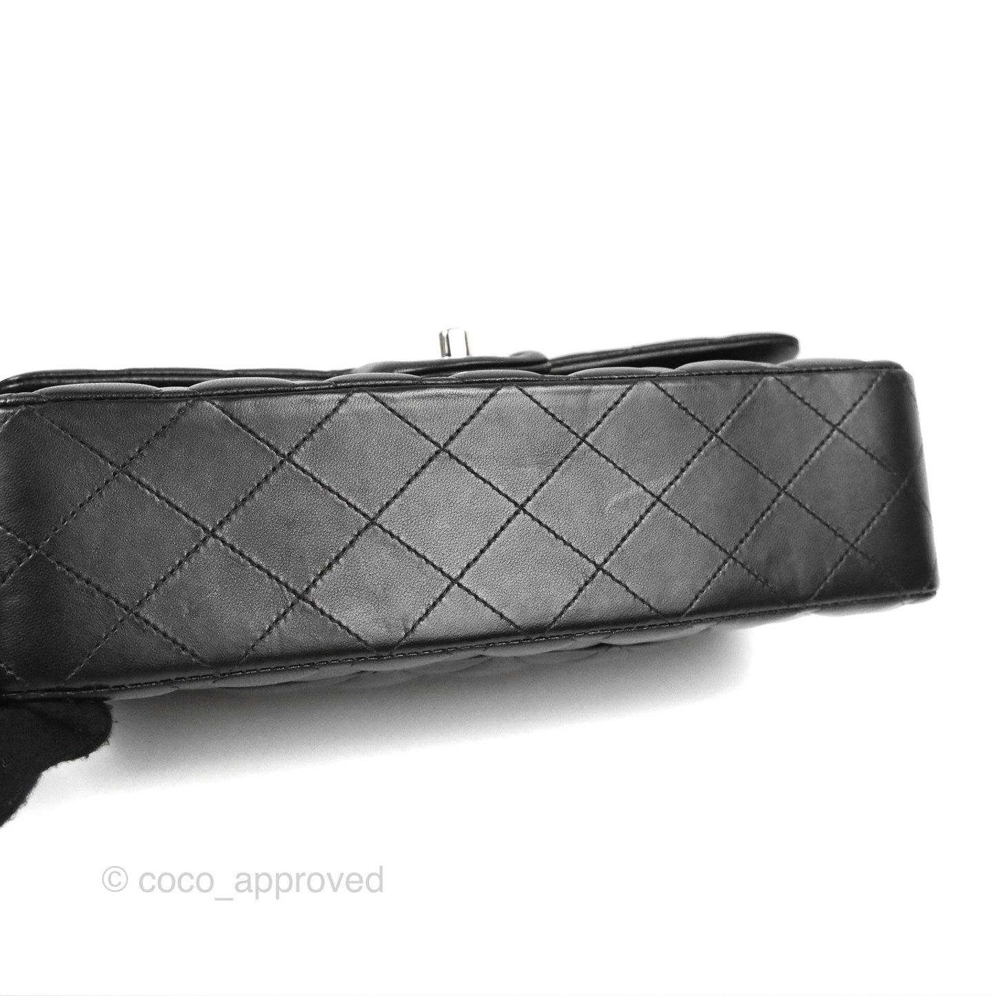 Chanel Classic M/L Medium Flap Quilted Black Lambskin Silver Hardware