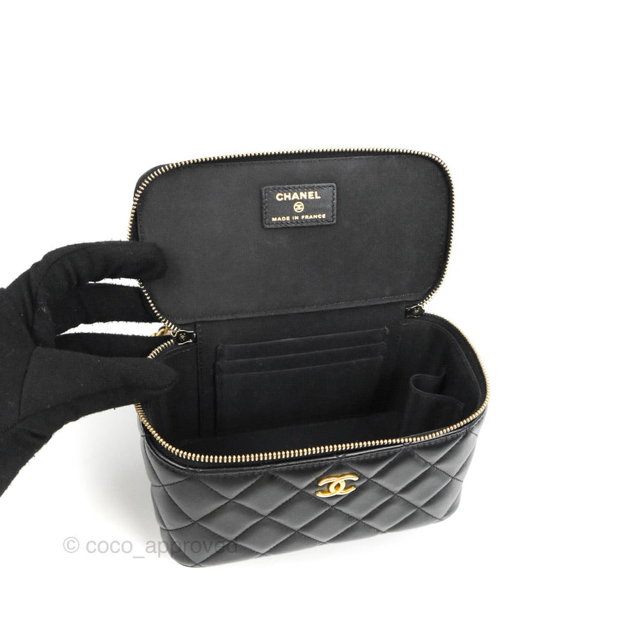 Chanel Vanity Rectangular Top Handle Black Lambskin Gold Hardware