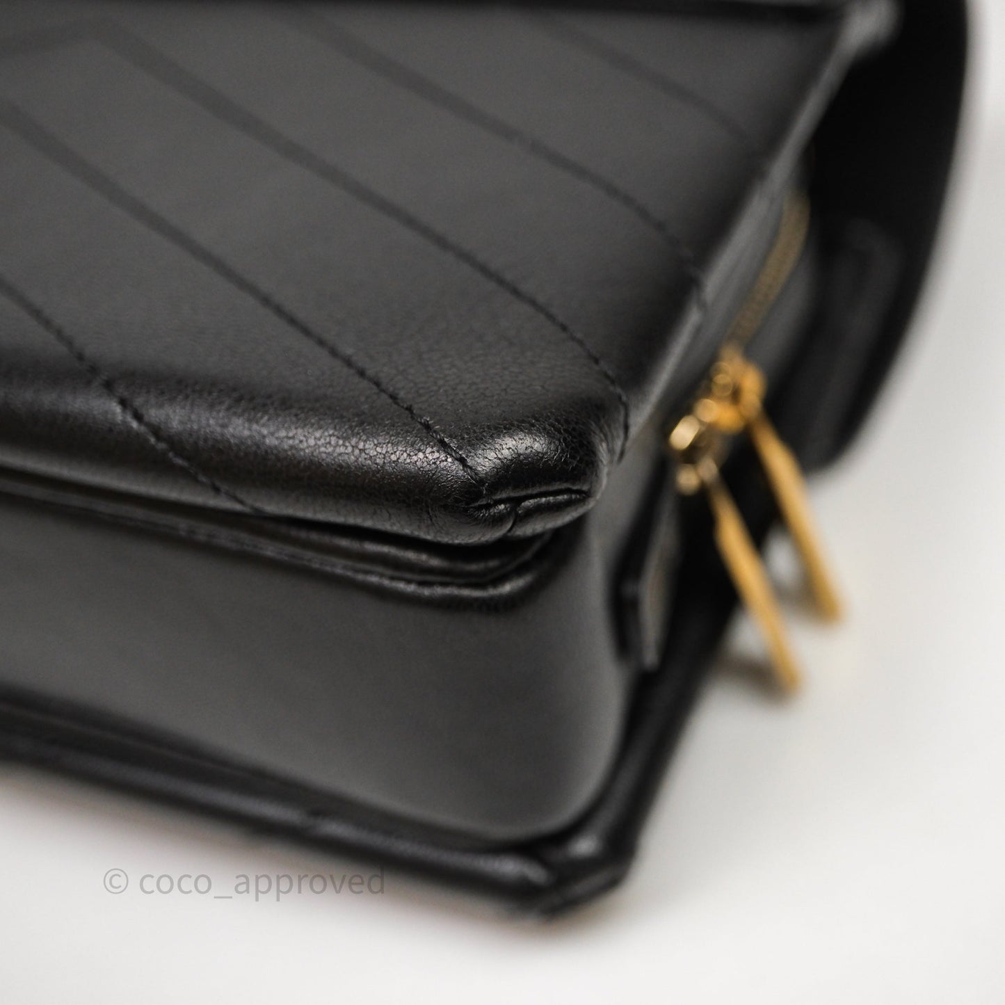 Chanel Chevron Flap Bag Black Calfskin Aged Gold Hardware