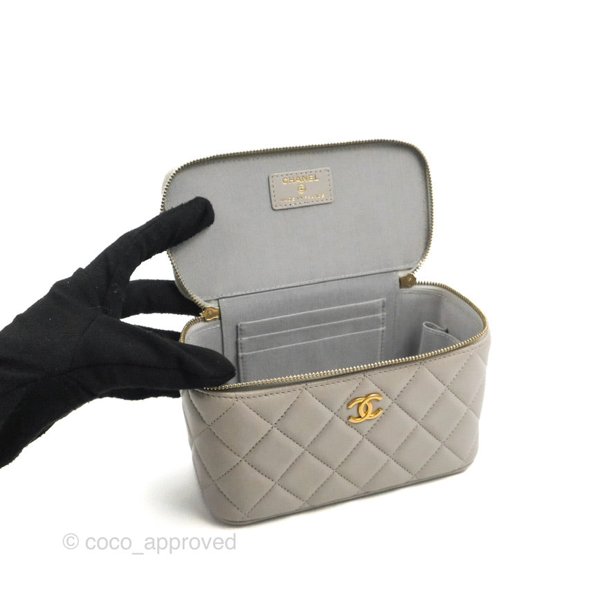 Chanel Vanity Rectangular Top Handle Grey Lambskin Gold Hardware