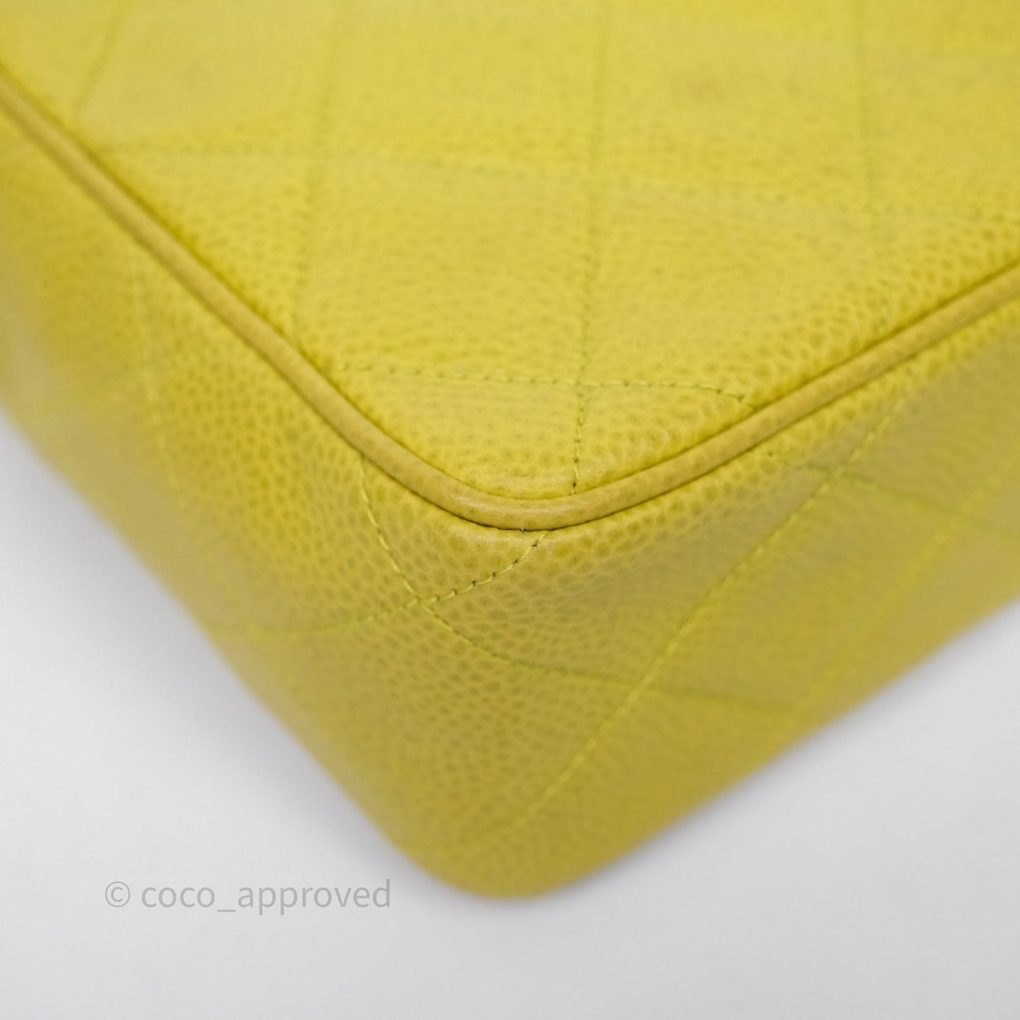 Chanel Vintage Quilted Camera Bag Green Yellow Caviar Gold Hardware