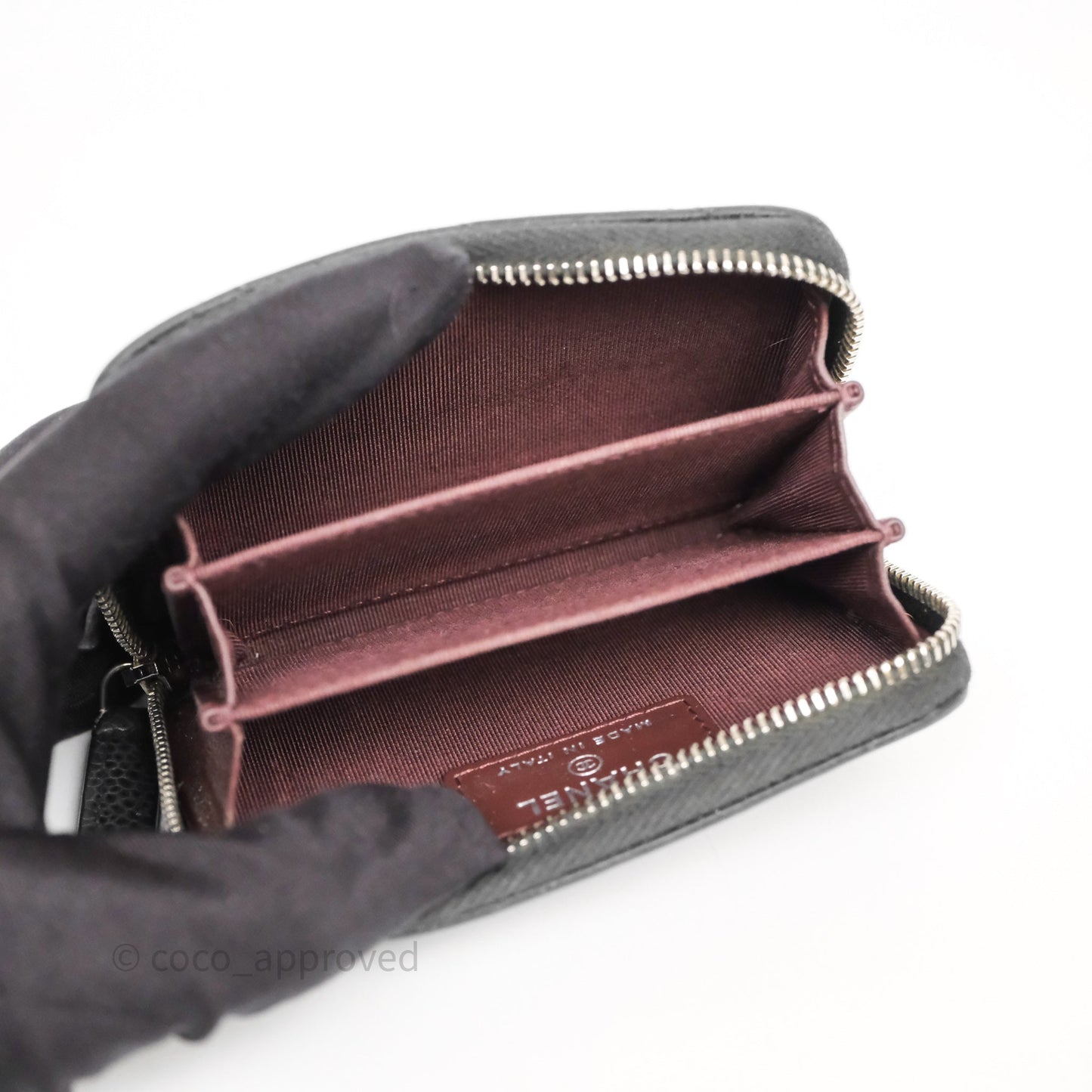 Chanel Classic Zipped Coin Purse Black Caviar Silver Hardware