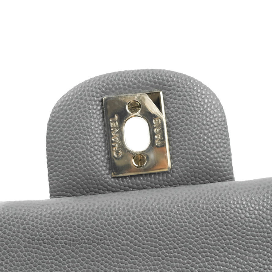 Chanel Classic M/L Medium Flap Quilted Grey Caviar Gold Hardware