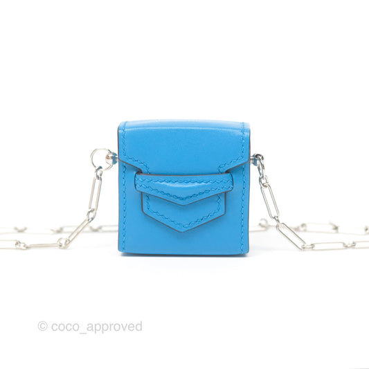 Hermes Micro Paperclip Chain Bag Blue