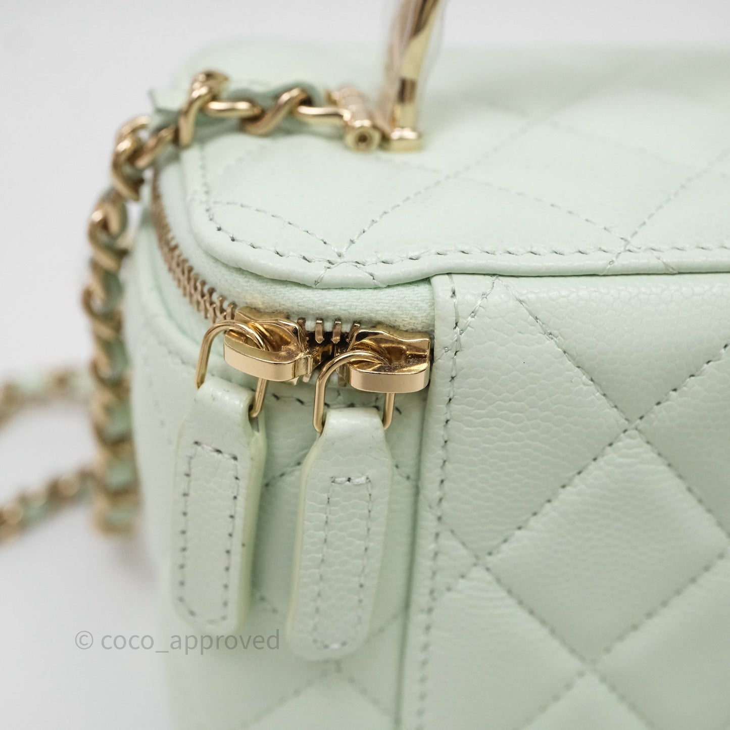 Chanel Vanity Rectangular Top Handle Mint Green Caviar Gold Hardware