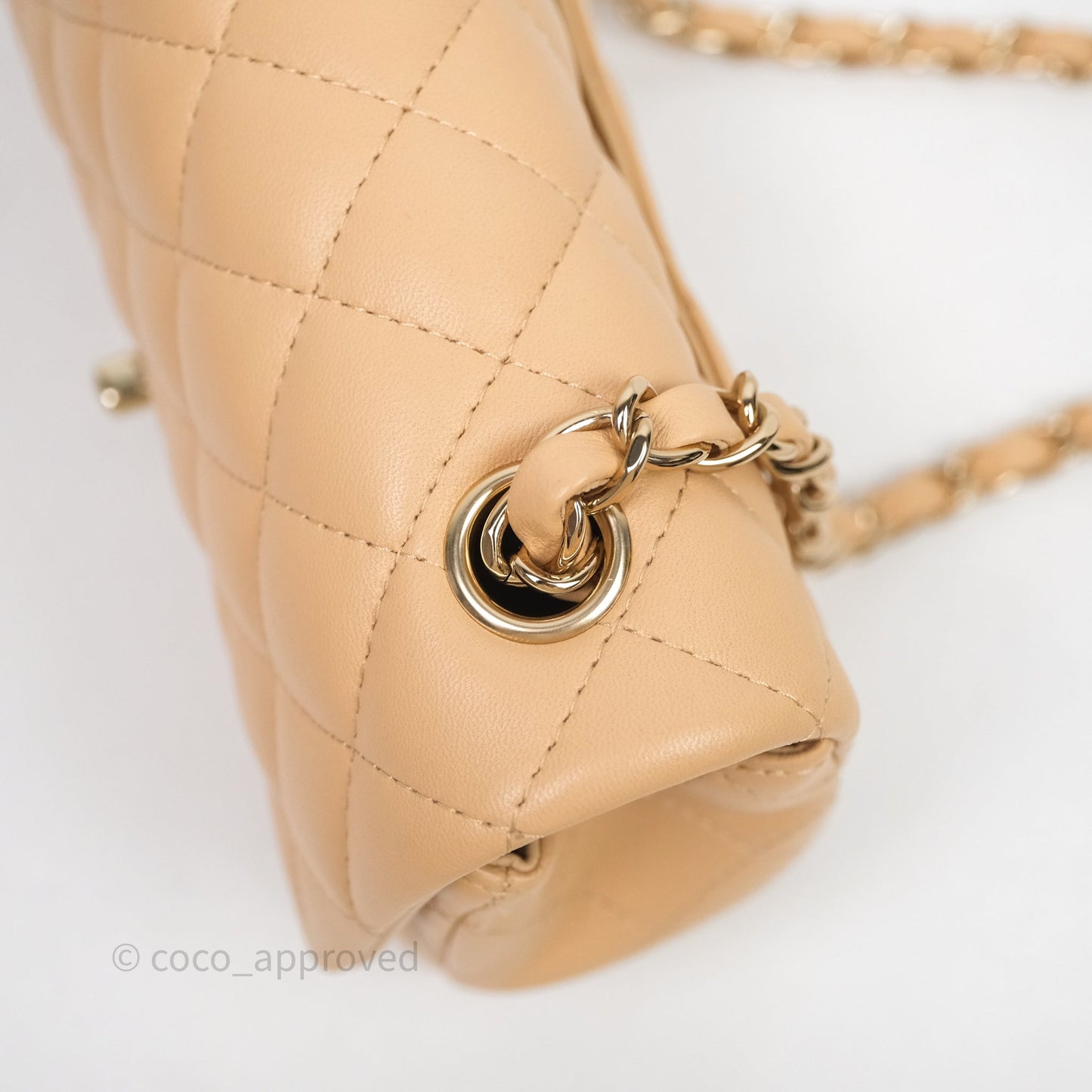 Chanel Mini Rectangular Quilted Beige Lambskin Light Gold Hardware