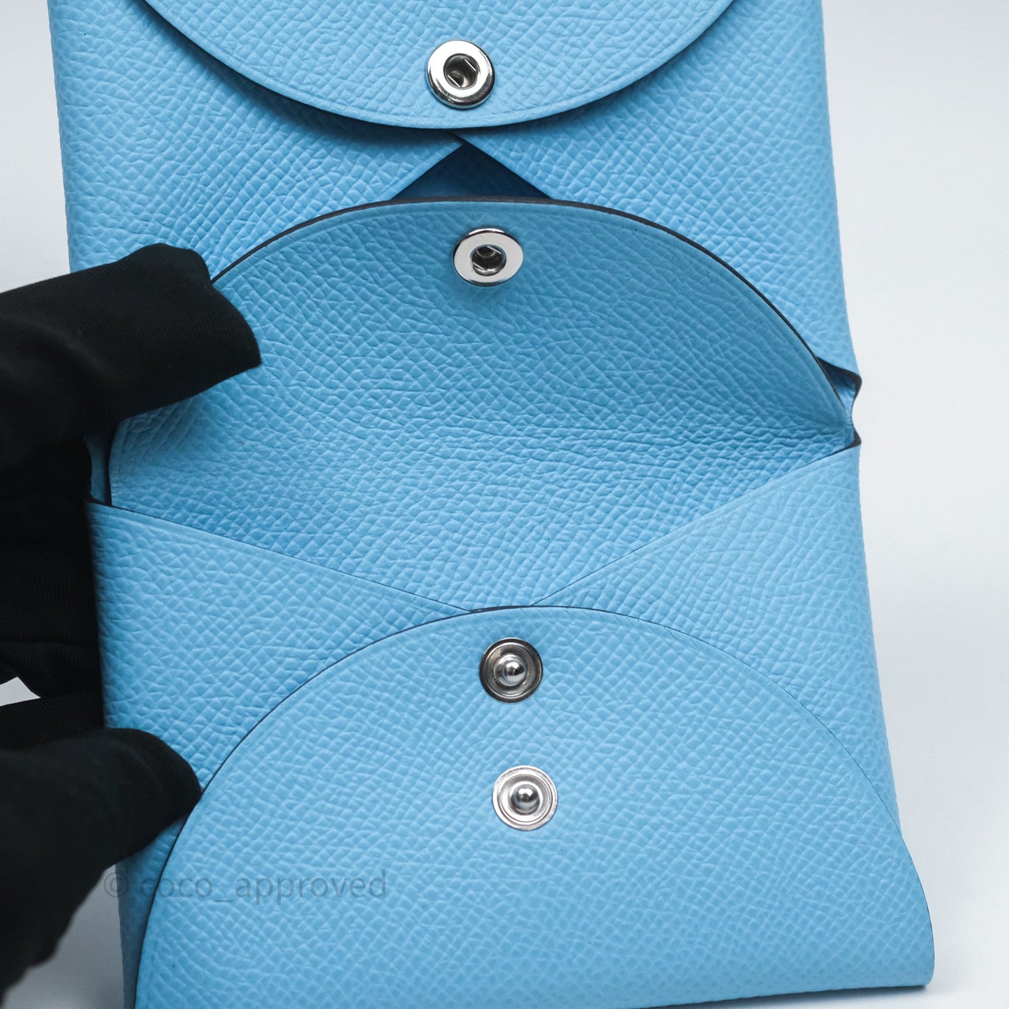 Hermès Calvi Duo Compact Card Holder Celeste 7N Epsom