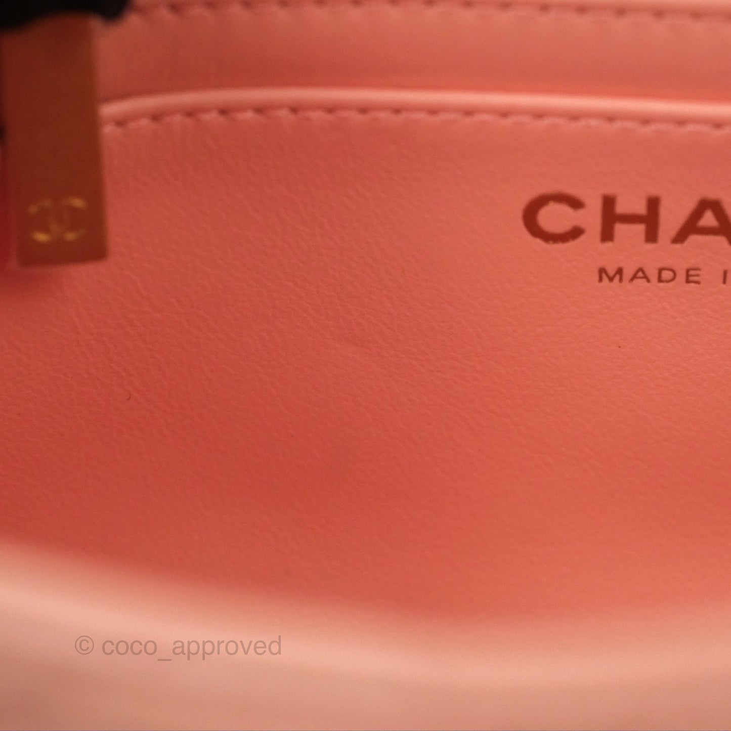 Chanel Pearl Crush Mini Square Quilted Peach Beige Lambskin Aged Gold Hardware