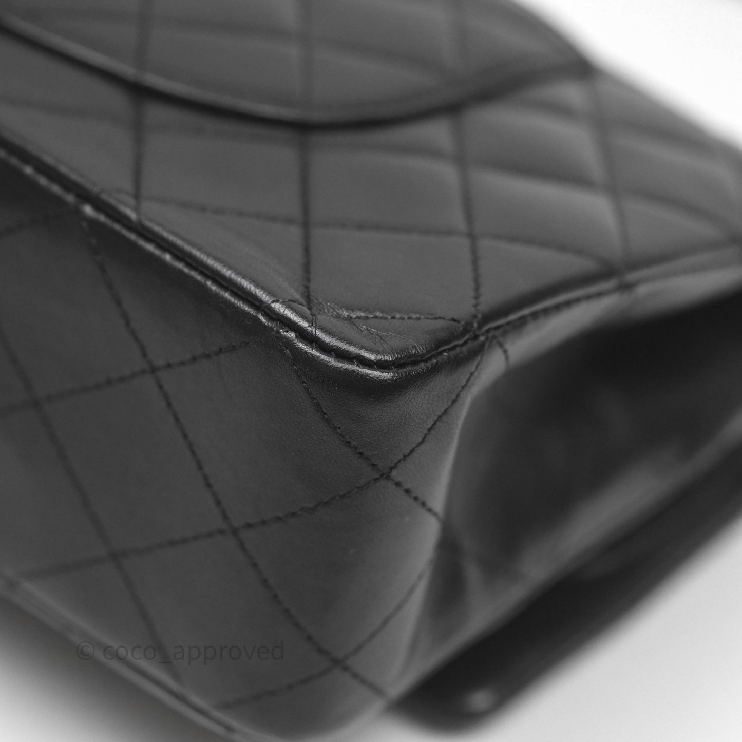 Chanel Classic M/L Medium Flap Quilted Black Lambskin Silver Hardware
