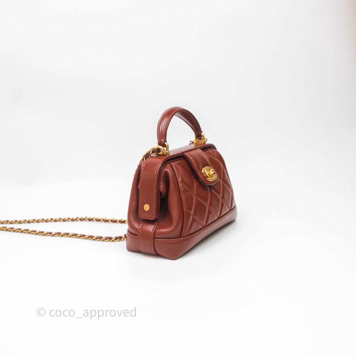 Chanel Mini Cocodoc Doctor Bag Quilted Brown Shiny Lambskin Aged Gold Hardware 24A