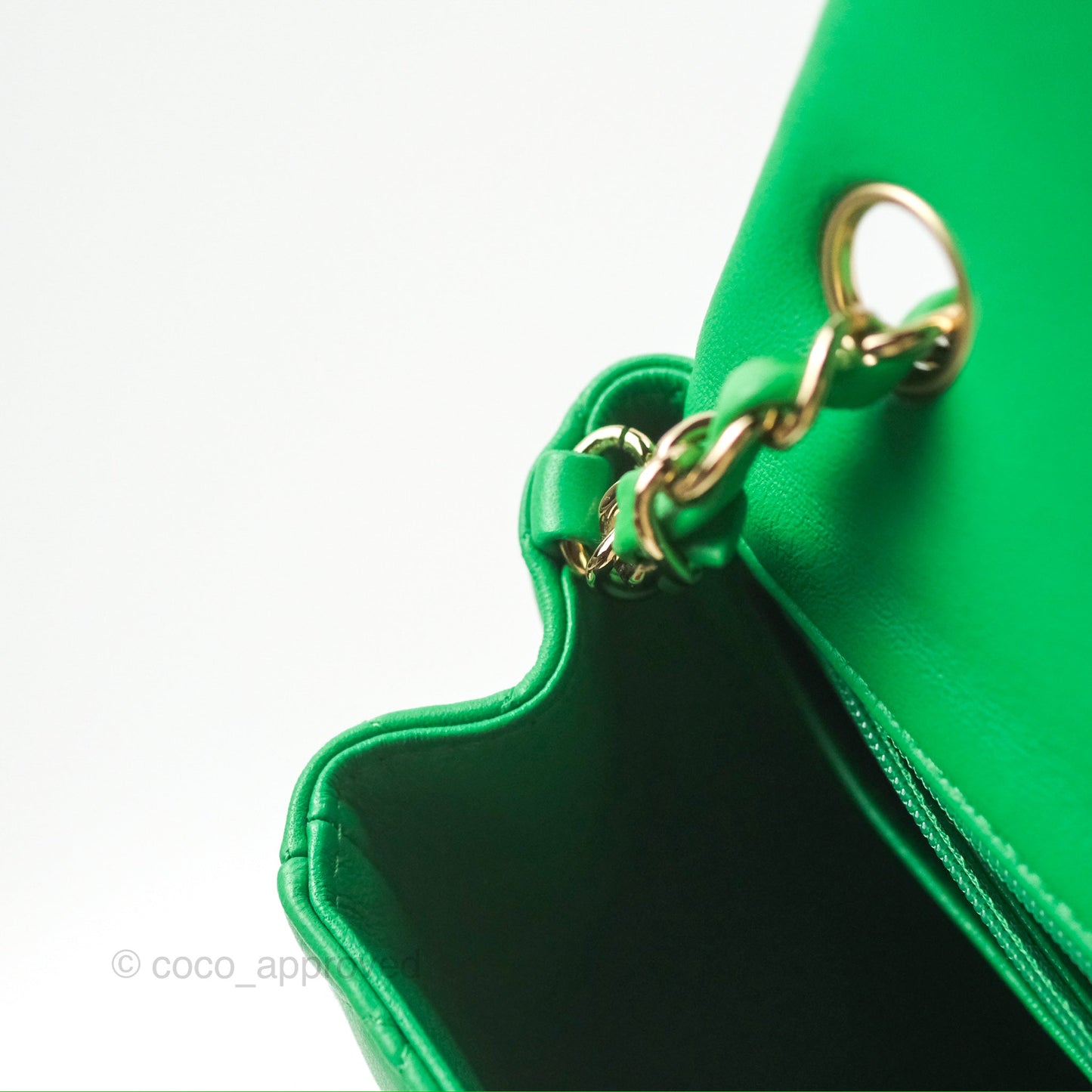 Chanel Quilted Mini Square Green Lambskin Gold Hardware