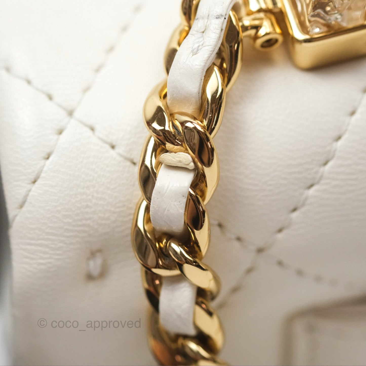 Chanel Top Handle Mini Flap Ivory White Lambskin Gold Hardware
