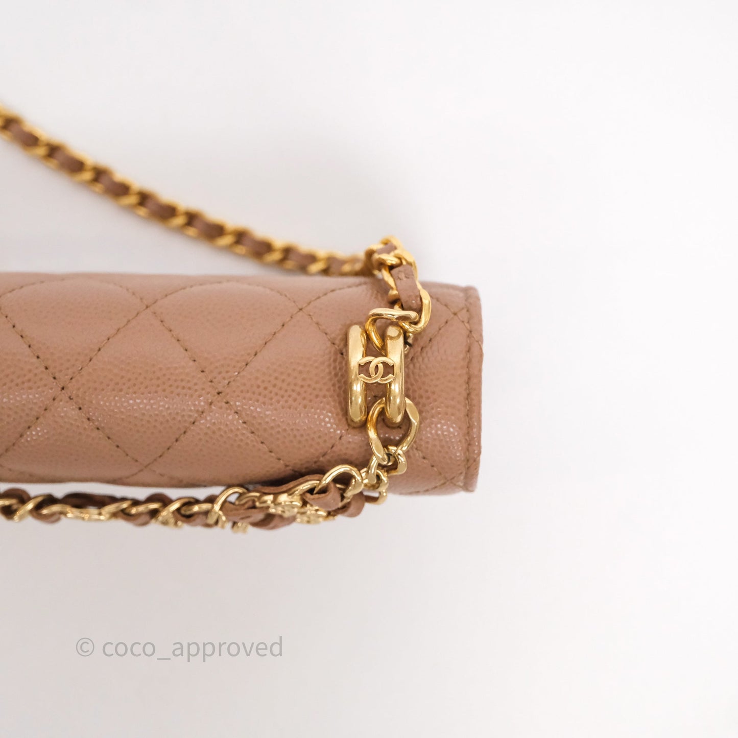 Chanel Coco First Phone Holder Dark Beige Caviar Gold Hardware 22K